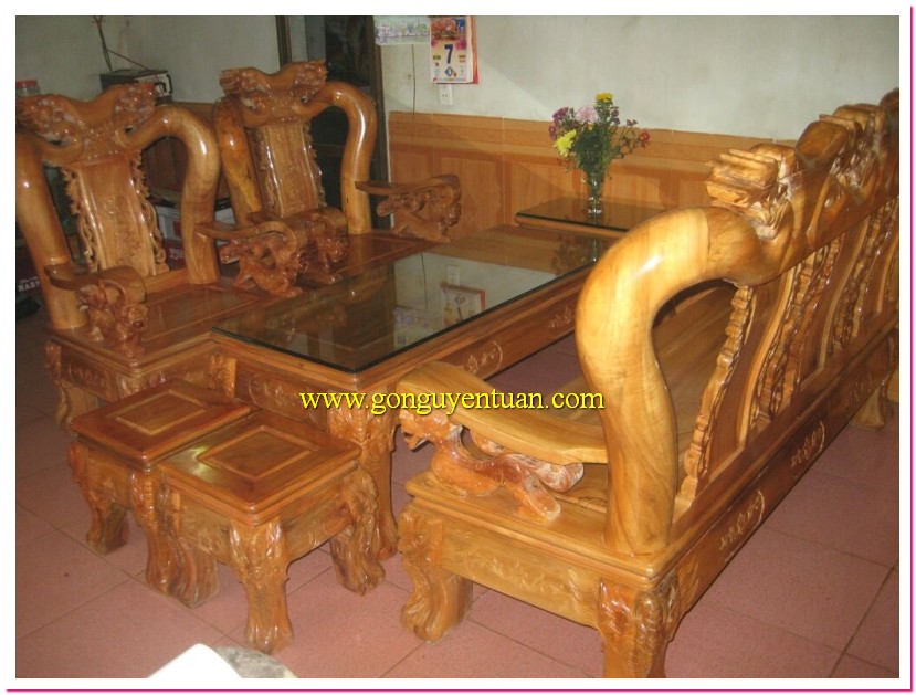Bàn ghế gụ lào rồng đào